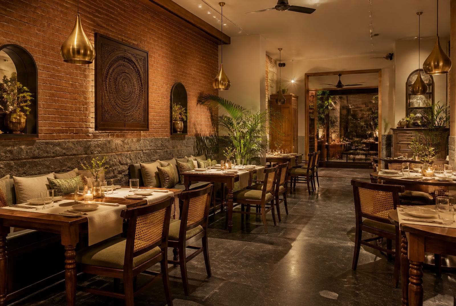 Vegetarian restaurant interior at Hotel Brick and Basalt Udaipur