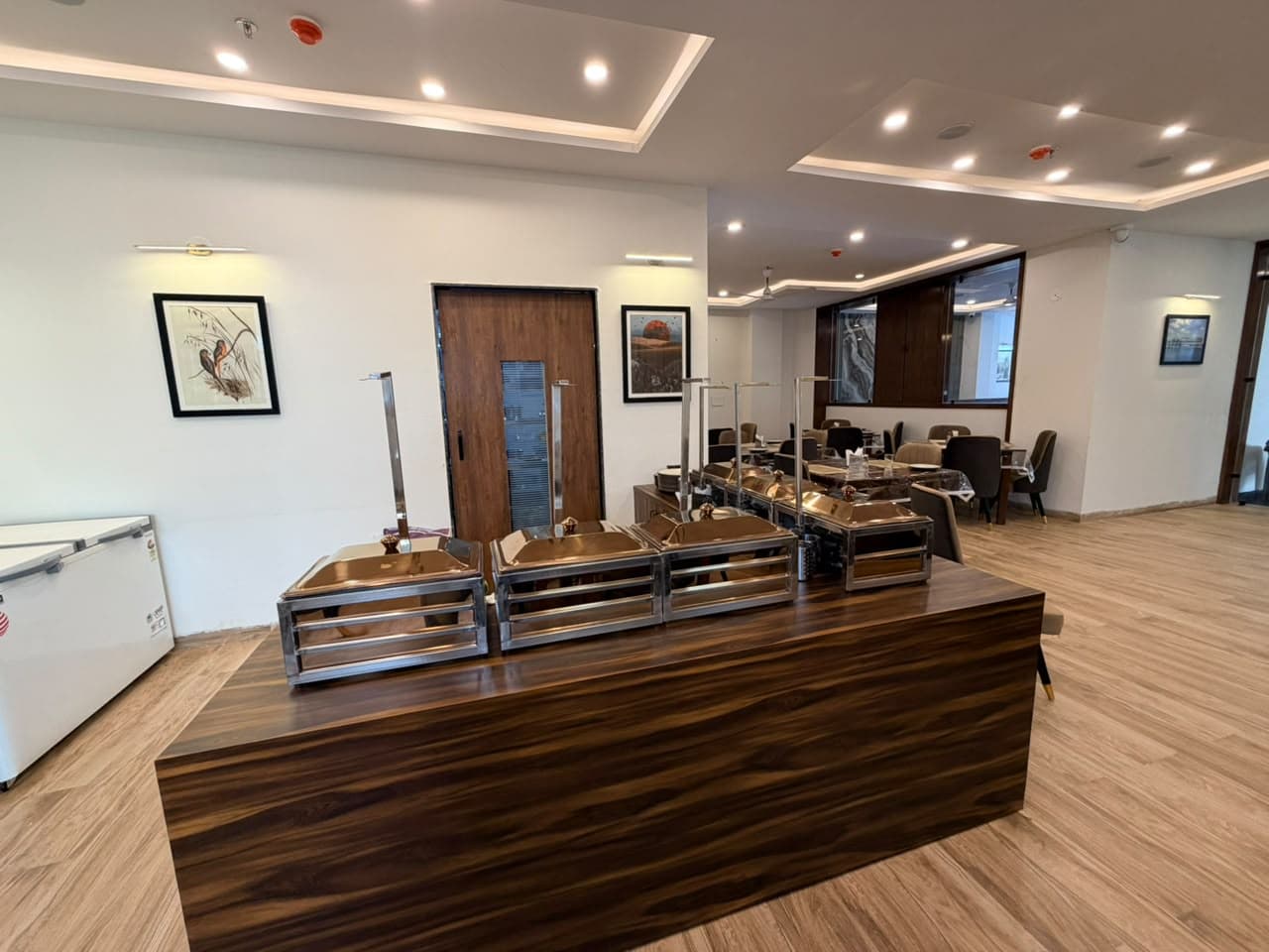 Buffet service counter inside Hotel Brick and Basalt restaurant