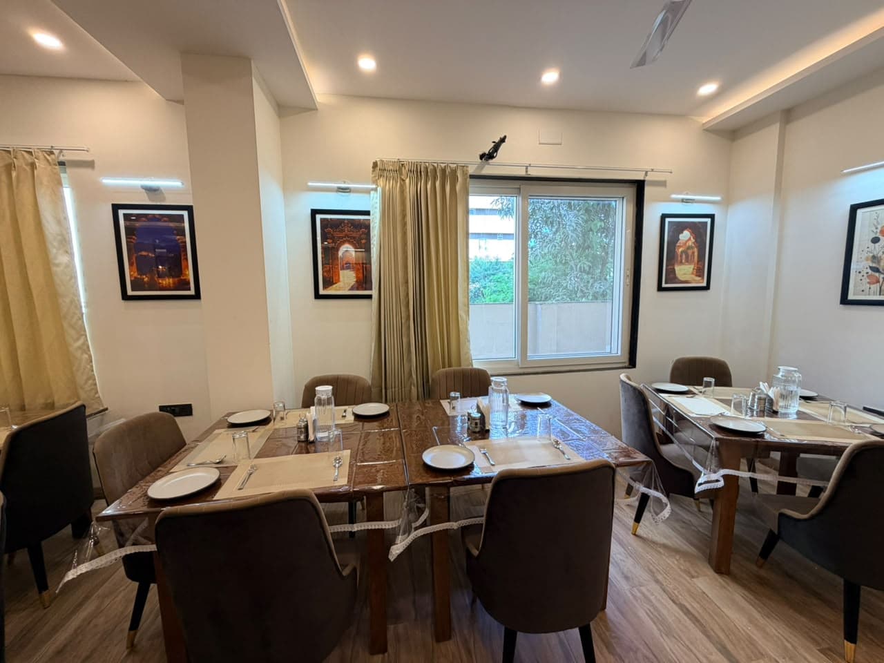 Comfortable seating inside the vegetarian restaurant